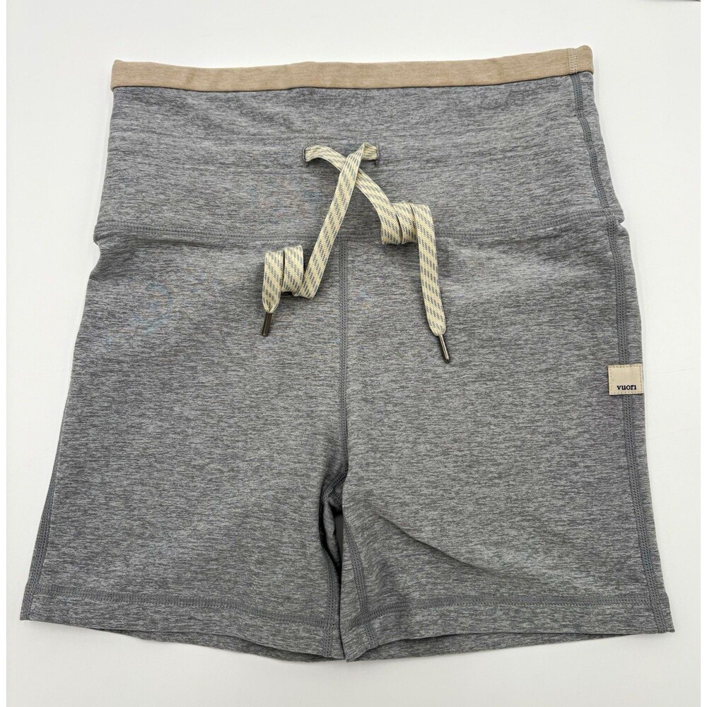 Vuori Women’s Yoga Athletic Shorts Gray/Beige Elastic Waist Pockets 3in S